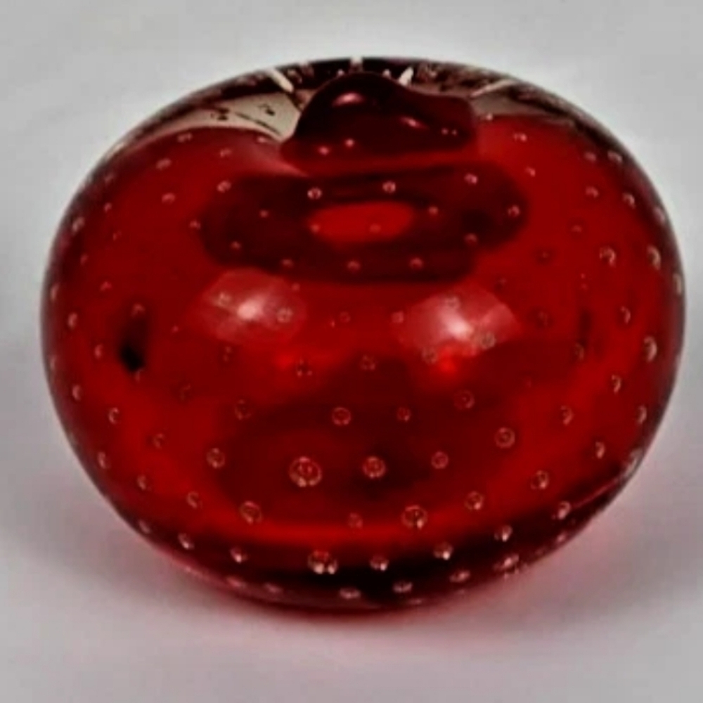 Vintage Red Art Glass Apple Paperweight